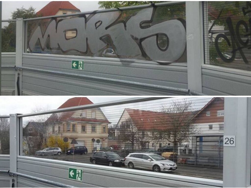 Graffitientfernung auf Kunststoff